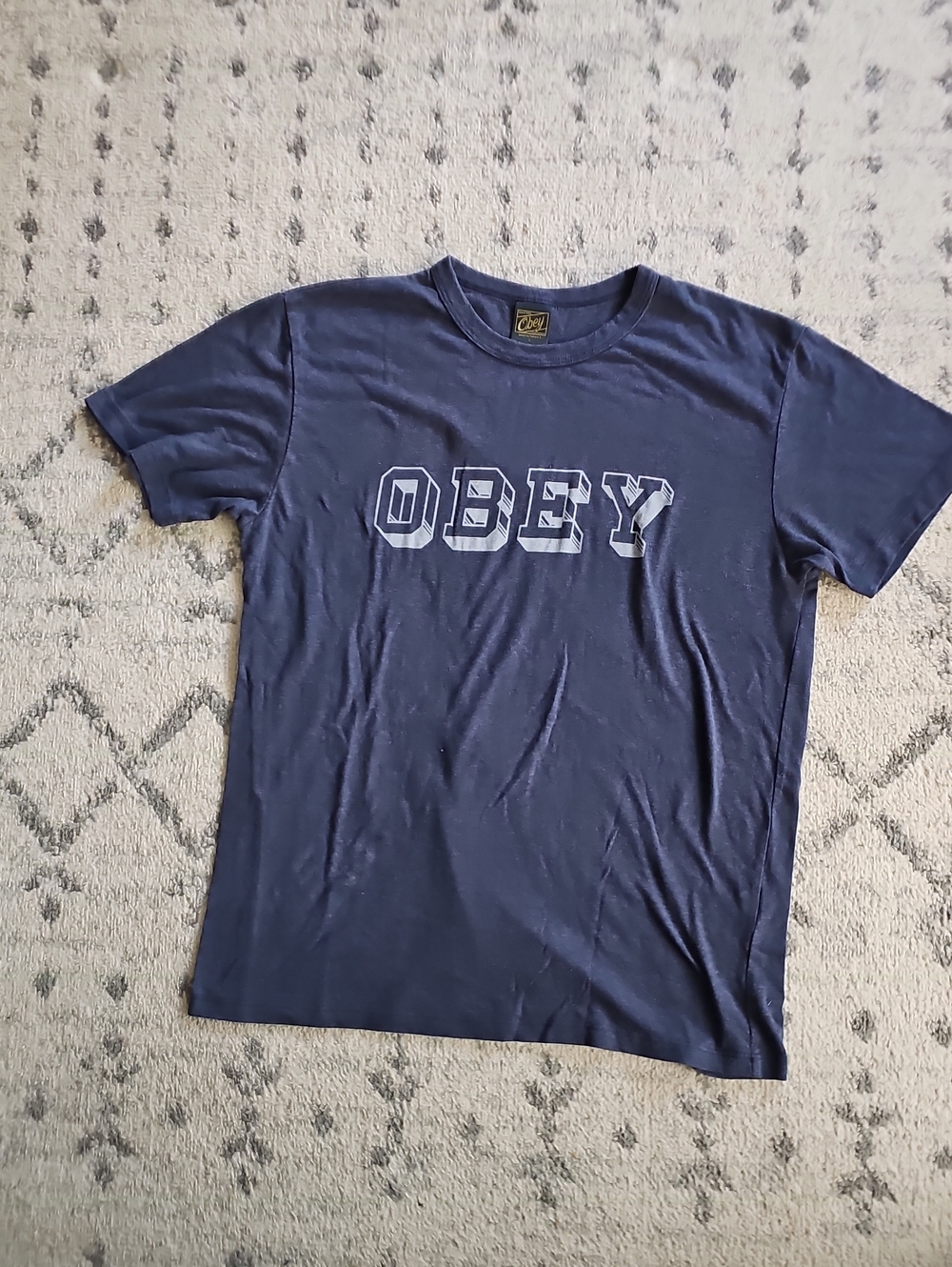 Obey Navy Short Sleeve Tee with White Outline Logo